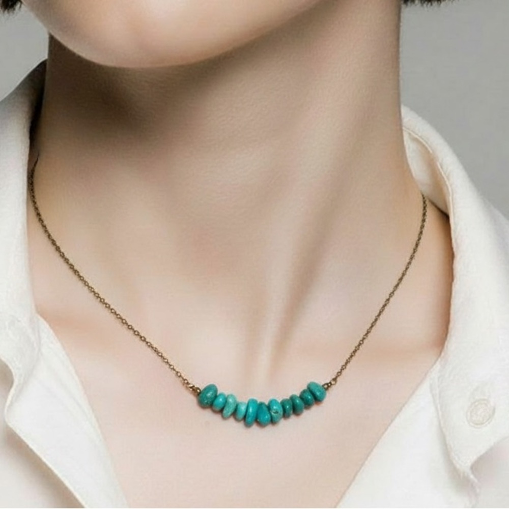 Handmade in USA Brass Genuine Turquoise Western Boho Necklace New Gift Idea!